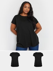Yours Curve Black Core Basic T-Shirts 2 Pack - Image 1 of 6