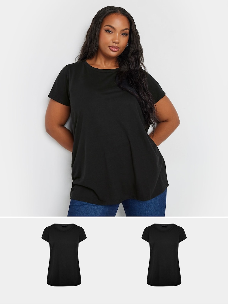 Yours Curve Black Core Basic T-Shirts 2 Pack - Image 1 of 6