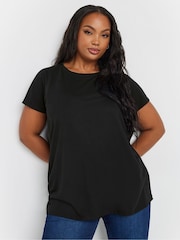 Yours Curve Black Core Basic T-Shirts 2 Pack - Image 2 of 6