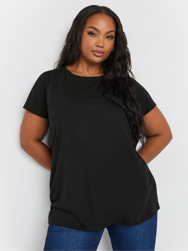 Yours Curve Black Core Basic T-Shirts 2 Pack - Image 2 of 6
