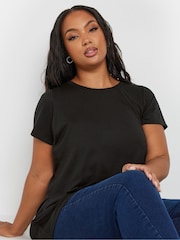 Yours Curve Black Core Basic T-Shirts 2 Pack - Image 5 of 6