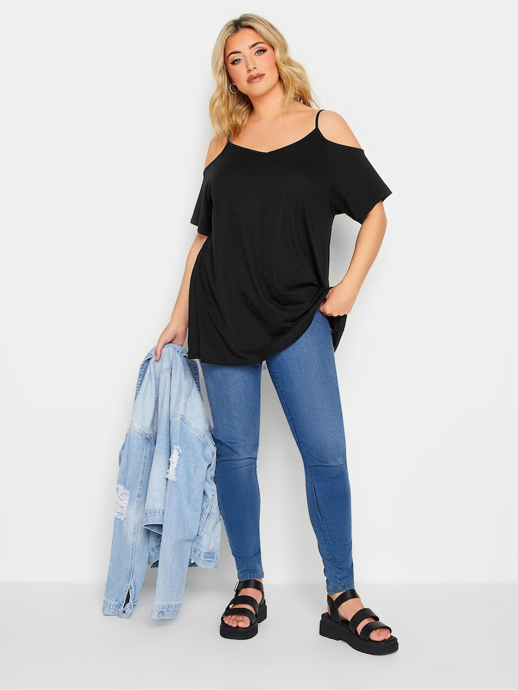 Yours Curve Dark Black Cold Shoulder Tops 2 Pack - Image 4 of 8