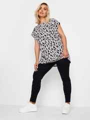 Yours Curve Grey Leopard Print Grown On Sleeve 100% Cotton T-Shirt - Image 2 of 5