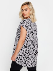 Yours Curve Grey Leopard Print Grown On Sleeve 100% Cotton T-Shirt - Image 3 of 5