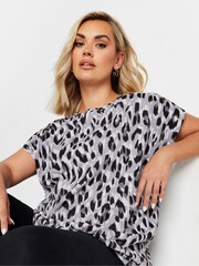 Yours Curve Grey Leopard Print Grown On Sleeve 100% Cotton T-Shirt - Image 4 of 5