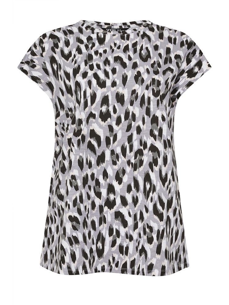 Yours Curve Grey Leopard Print Grown On Sleeve 100% Cotton T-Shirt - Image 5 of 5