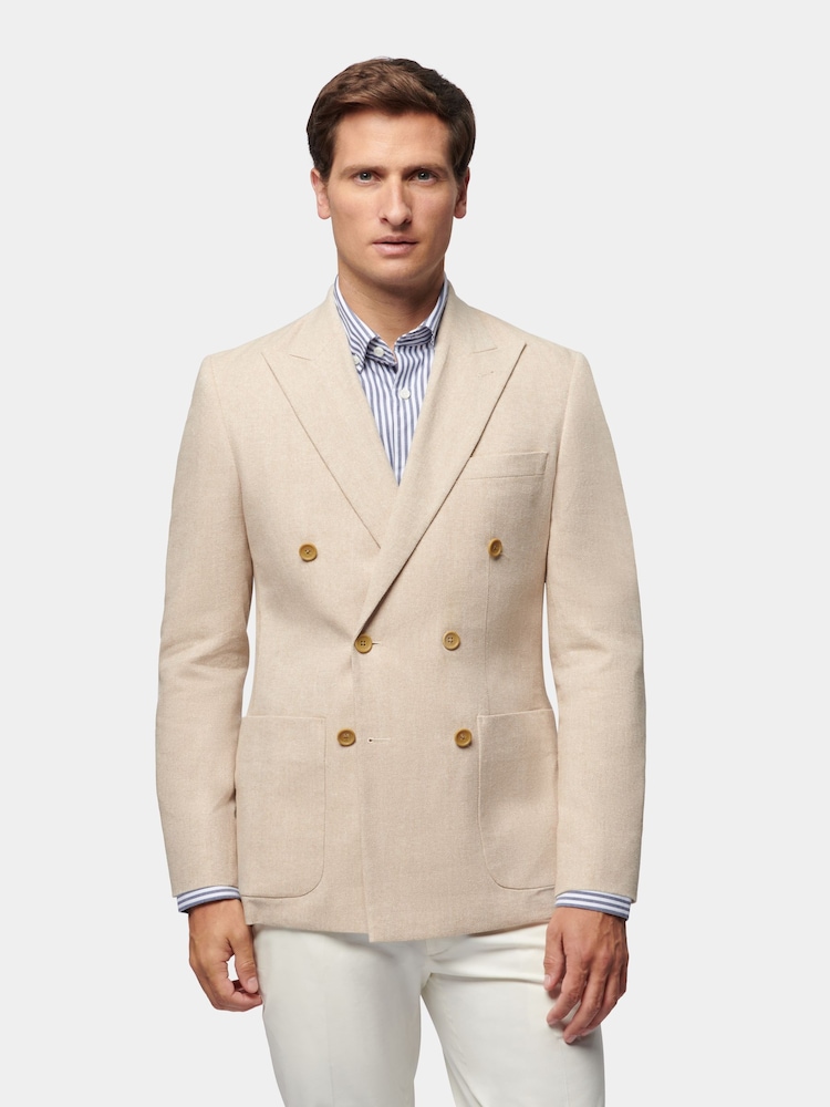 Peckham Rye Cream Regular Fit Linen Herringbone Jacket - Image 1 of 12