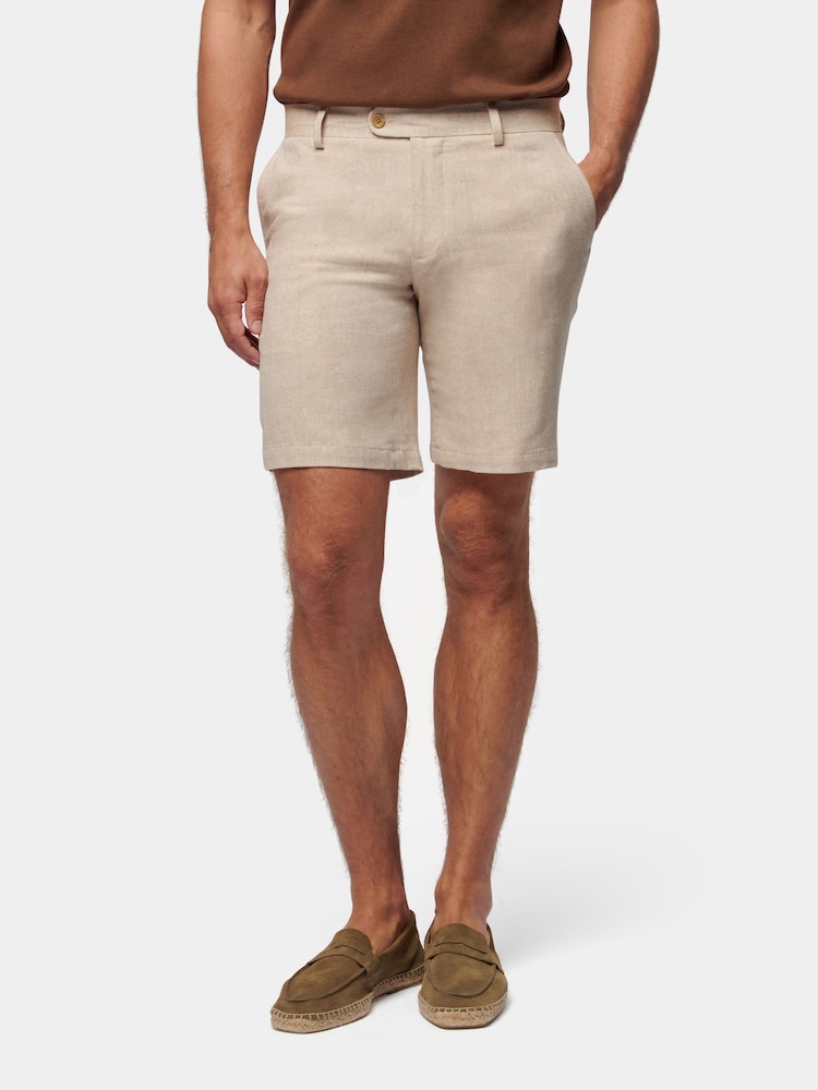 Peckham Rye Cream Linen Blend Herringbone Shorts - Image 1 of 10