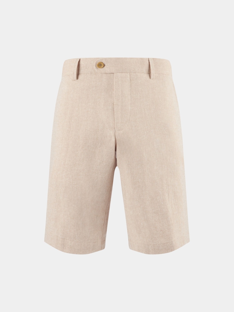 Peckham Rye Cream Linen Blend Herringbone Shorts - Image 7 of 10