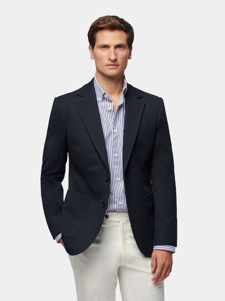 Peckham Rye Blue Waffle Knit Regular Fit Jacket - Image 1 of 12