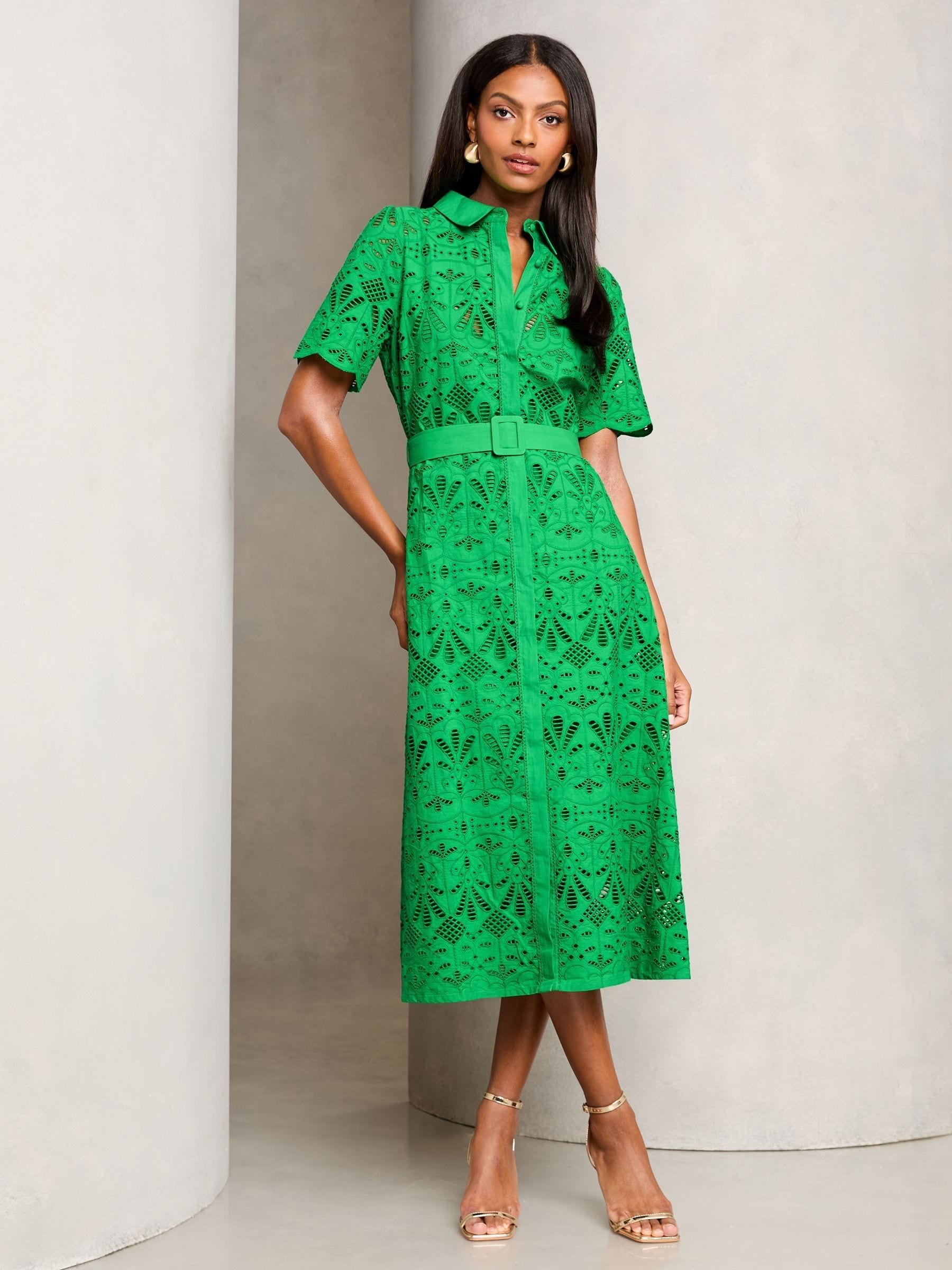 【コンビニ受取対応商品】 Lace Broderie Premium Green Lipsy Buy Belted Midi Shirt ワンピース