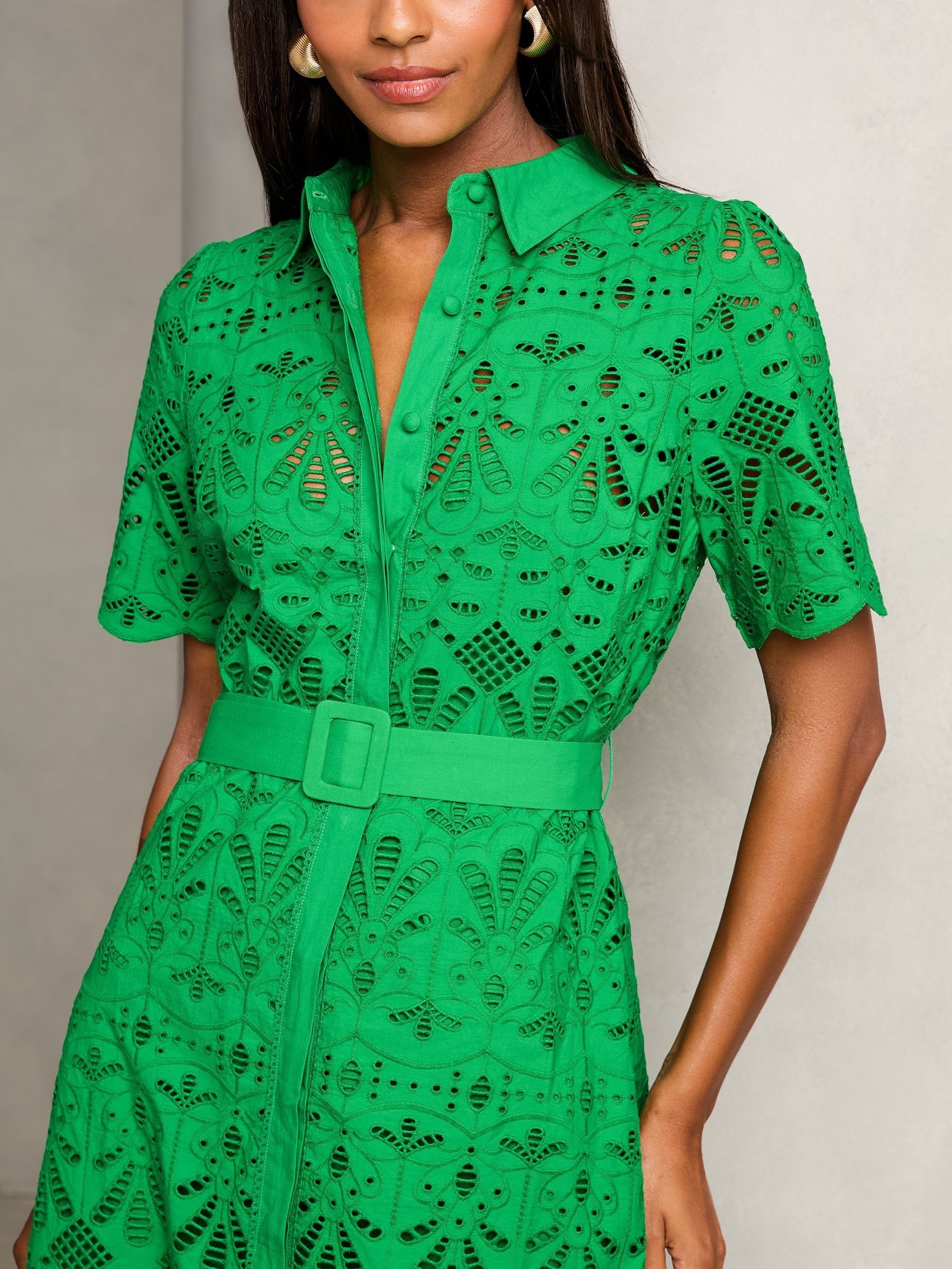 Buy Lipsy Cream Premium Broderie Lace Belted Shirt Midi