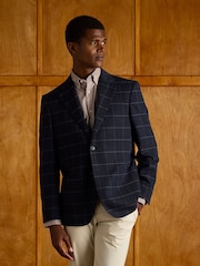 Joules Navy Slim Fit Check Blazer - Image 1 of 11