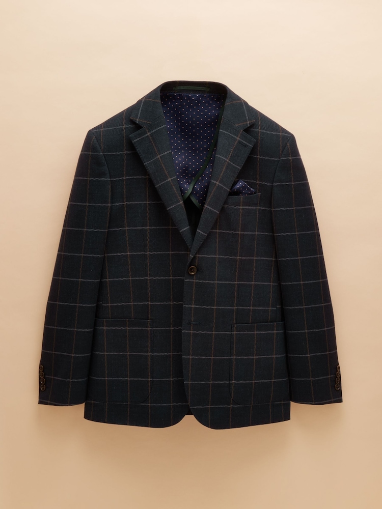 Joules Navy Slim Fit Check Blazer - Image 11 of 11
