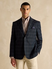 Joules Navy Slim Fit Check Blazer - Image 2 of 11
