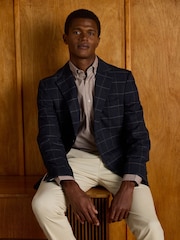 Joules Navy Slim Fit Check Blazer - Image 3 of 11