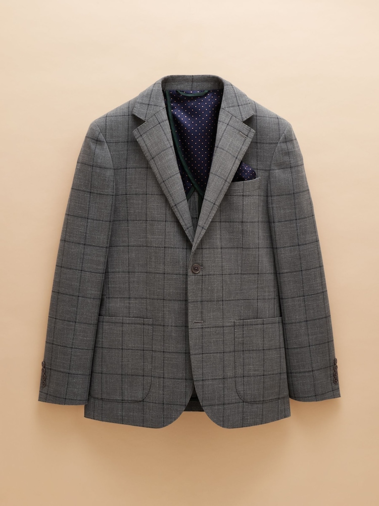 Joules Grey Slim Fit Check Blazer - Image 11 of 11