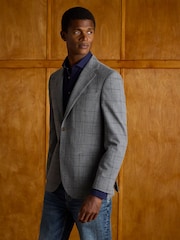 Joules Grey Slim Fit Check Blazer - Image 3 of 11