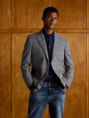 Joules Grey Slim Fit Check Blazer - Image 4 of 11
