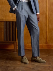 Joules Chambray Blue Slim Fit Suit Trousers - Image 1 of 9