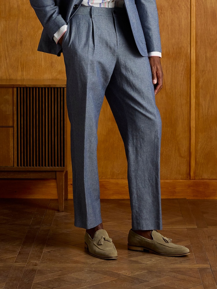 Joules Chambray Blue Slim Fit Suit Trousers - Image 1 of 9