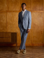 Joules Chambray Blue Slim Fit Suit Trousers - Image 2 of 9