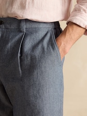Joules Chambray Blue Slim Fit Suit Trousers - Image 6 of 9