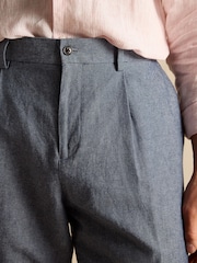 Joules Chambray Blue Slim Fit Suit Trousers - Image 8 of 9