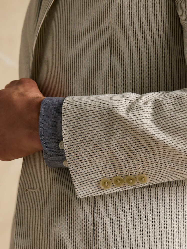 Joules Ecru White Slim Fit Stripe Suit Jacket - Image 6 of 6