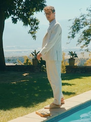 Joules Ecru White Slim Fit Stripe Suit Jacket - Image 2 of 12