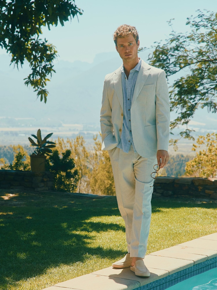 Joules Ecru White Slim Fit Stripe Suit Trousers - Image 2 of 9