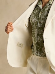 Joules Ecru White Linen Herringbone Slim Fit Suit Jacket - Image 10 of 12