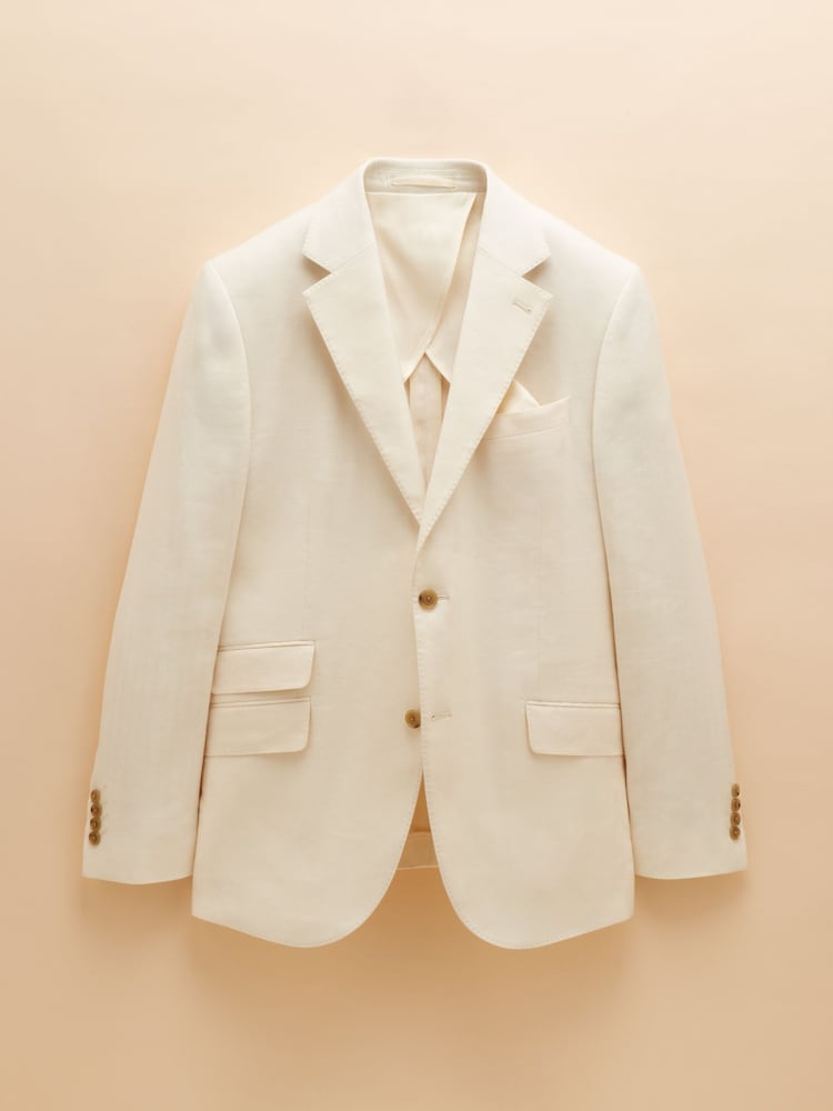 Joules Ecru White Linen Herringbone Slim Fit Suit Jacket - Image 12 of 12