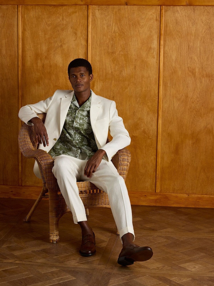 Joules Ecru White Linen Herringbone Slim Fit Suit Jacket - Image 2 of 12