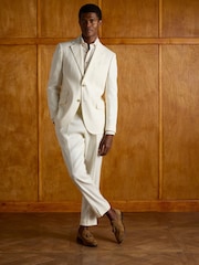 Joules Ecru White Linen Herringbone Slim Fit Suit Jacket - Image 3 of 12