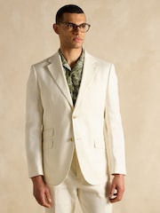 Joules Ecru White Linen Herringbone Slim Fit Suit Jacket - Image 4 of 12