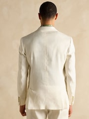Joules Ecru White Linen Herringbone Slim Fit Suit Jacket - Image 5 of 12
