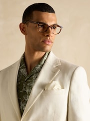 Joules Ecru White Linen Herringbone Slim Fit Suit Jacket - Image 7 of 12
