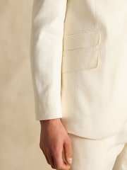 Joules Ecru White Linen Herringbone Slim Fit Suit Jacket - Image 8 of 12