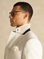 Joules Ecru White Linen Herringbone Slim Fit Suit Jacket - Image 9 of 12