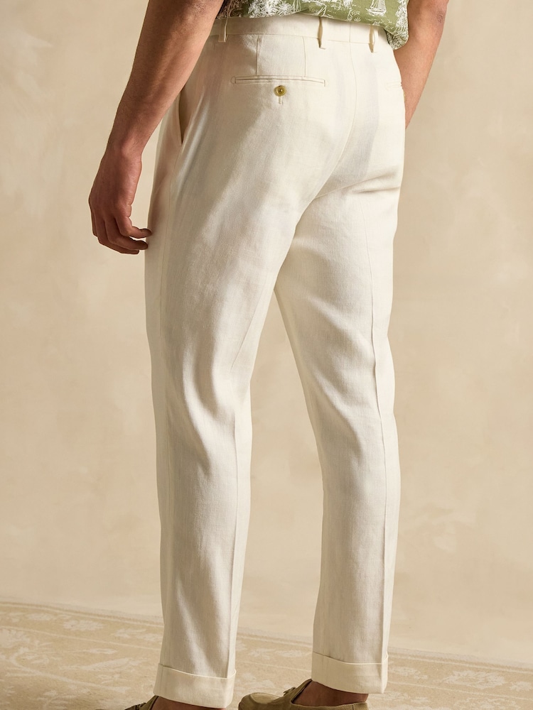 Joules Ecru White Slim Fit Linen Herringbone Suit Trousers - Image 2 of 7 Joules Ecru White Slim Fit Linen Herringbone Suit Trousers - Image 2 of 7