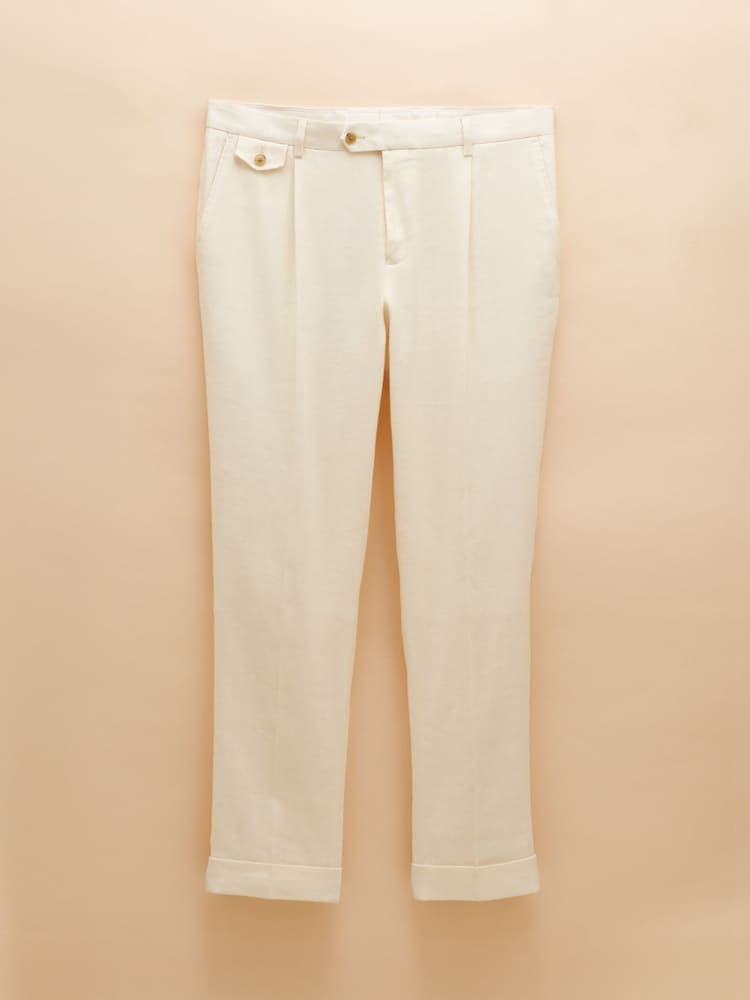 Joules Ecru White Slim Fit Linen Herringbone Suit Trousers - Image 7 of 7