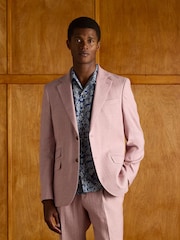 Joules Pink Linen Herringbone Slim Fit Suit Jacket - Image 1 of 12