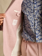 Joules Pink Linen Herringbone Slim Fit Suit Jacket - Image 11 of 12