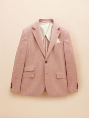 Joules Pink Linen Herringbone Slim Fit Suit Jacket - Image 12 of 12