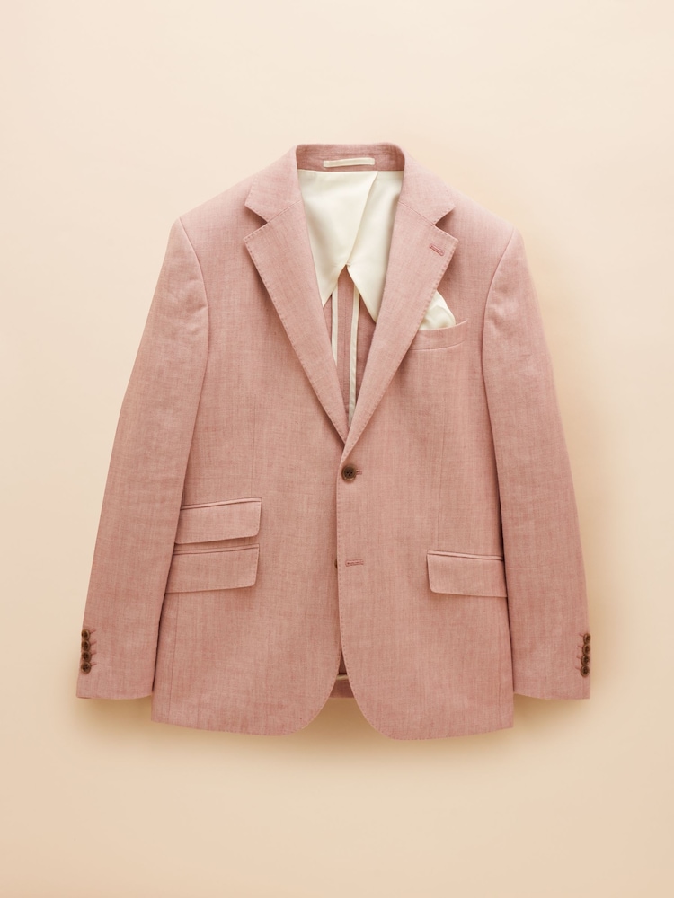 Joules Pink Linen Herringbone Slim Fit Suit Jacket - Image 12 of 12 Joules Pink Linen Herringbone Slim Fit Suit Jacket - Image 12 of 12