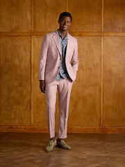 Joules Pink Linen Herringbone Slim Fit Suit Jacket - Image 2 of 12