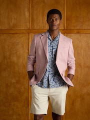 Joules Pink Linen Herringbone Slim Fit Suit Jacket - Image 3 of 12