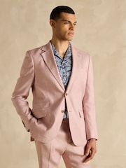 Joules Pink Linen Herringbone Slim Fit Suit Jacket - Image 4 of 12