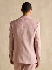 Joules Pink Linen Herringbone Slim Fit Suit Jacket - Image 5 of 12